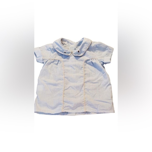 Benoit & Matisse Blue Gingham Peter Pan Collar with Cotton Blooms Embroidered 6m - Picture 1 of 3